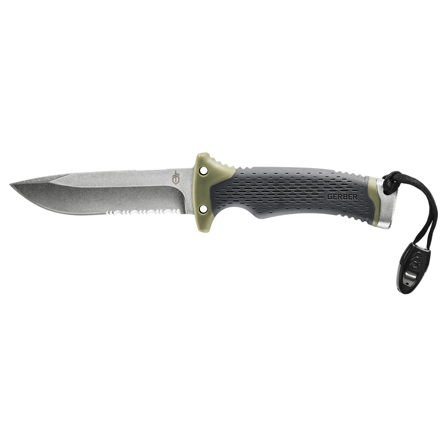 GERBERGear Ultimate Survival Knife, Fixed Blade Knife with Combo Edge, includes Fire Starter Edge and Ferro Rod, Whistle, Sheath with Integrated Sharpener - Bushcraft, Hunting and Camping Tool