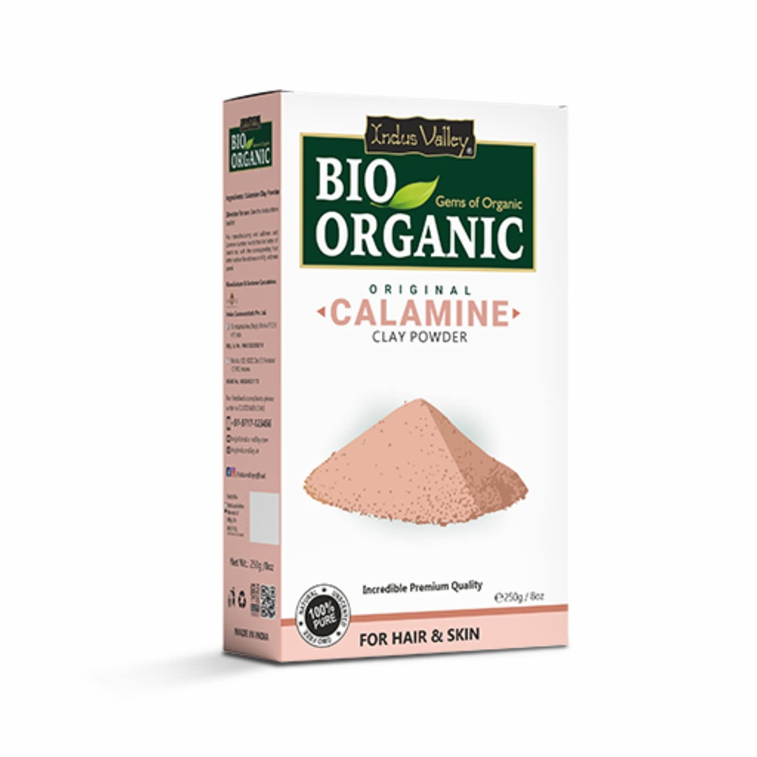 INDUS VALLEY Bio Organic 100% Natural Calamine Clay Powder | Healing Clay for Face & Skin Care (250 gm)