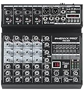 Professional DJ Audio Mixer, Phenyx Pro Sound Mixer, 6-Channel Sound Board Mixer Audio w/Bluetoot...