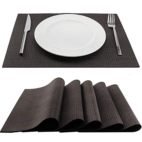 Anna Stay Placemats Set of 6 - Modular Place Mats and Trivets for Hot Dishes, Extendable Hot Pads, Small Heat Resistant Mats for Countertop, Warm Gray Brownish Modern Washable Square Placemats