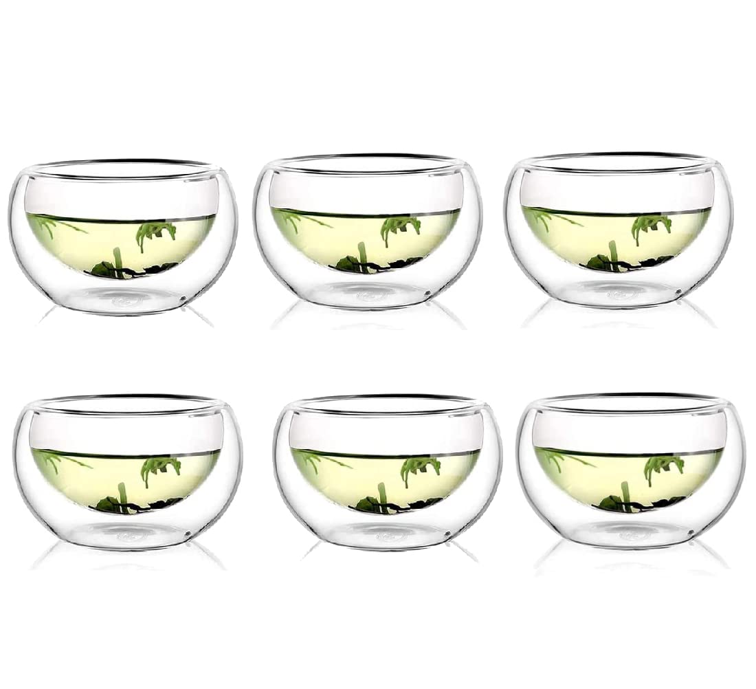 1CHASEDouble Wall Borosilicate Glass Tea, Coffee, Espresso Cup Set of 6 50 ML