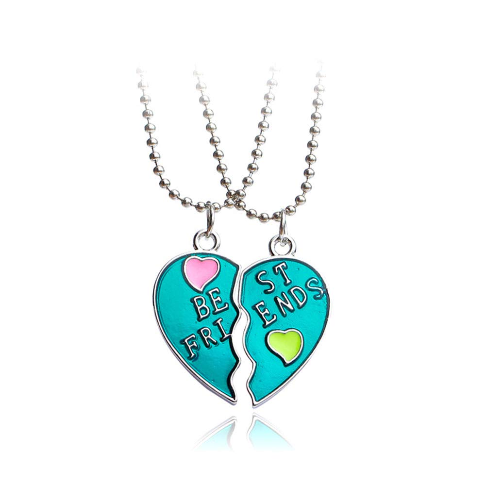 Best Friends Forever Gift Necklace Set of 2 Pcs - Fashion Lovely Oil Painting Heart Pendants - Friendship Evergreen - Birthday Gift