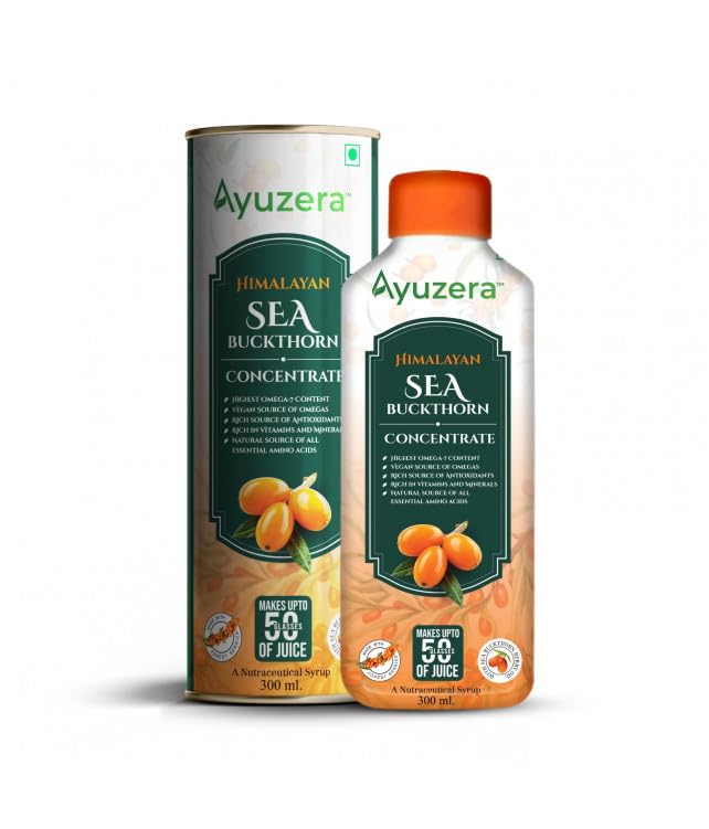 Ayuzera Himalayan Sea Buckthorn Pulp Concentrate 300ml | Liquid Supplements | Makes up to 50 Glass Juice (Rich in Vitamin C) | Lab Tested | Omega 3, 6, 7, and 9, and Antioxidants | (1)