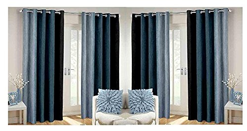 Generic Swisstic Texture Crush Polyester 9 ft Solid Long Door Curtains Grey -Set of 4