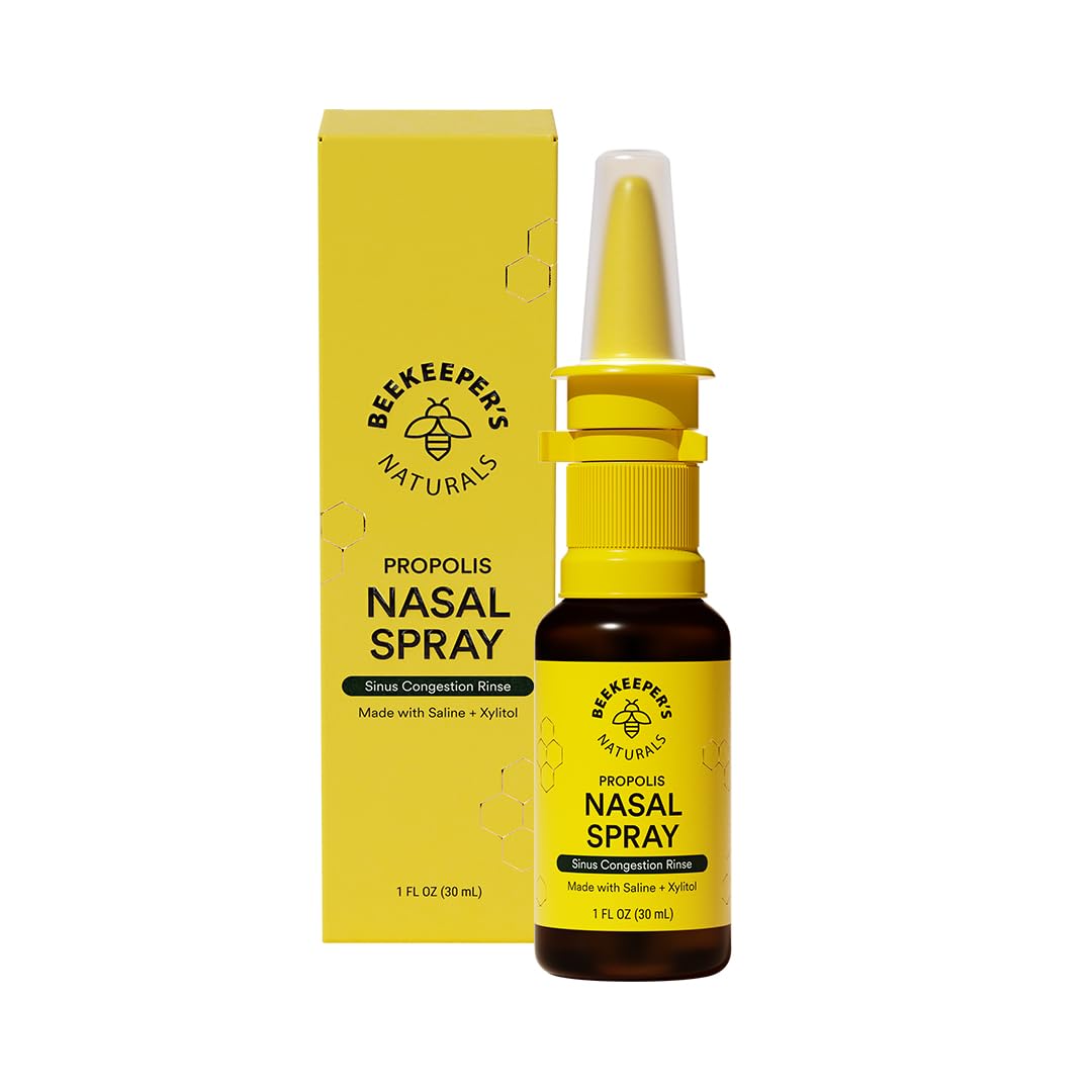 Beekeeper's NaturalsNasal Spray for Adults with Propolis, Xylitol & Saline, Clears Nasal Congestion, Moisturizes Sinus Canal, & Decongest Sinus Cavities, 1 fl oz