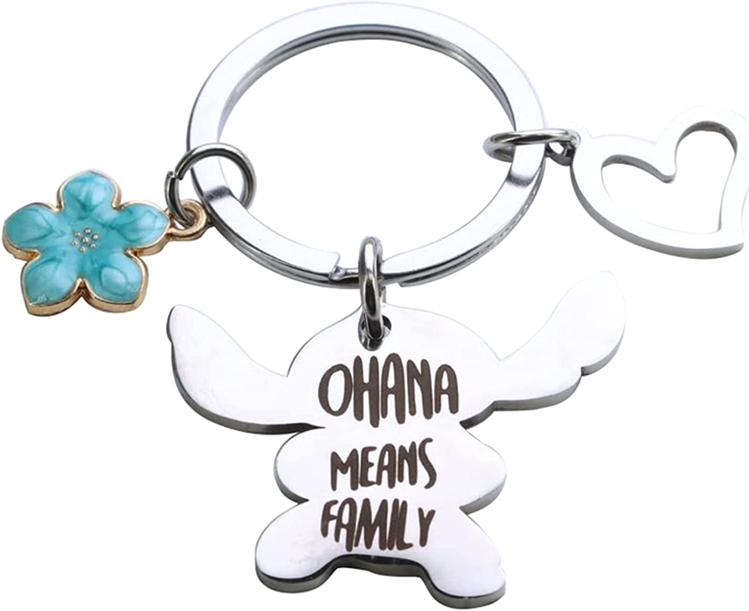 WinVI Stitch Ohana Means Family inspired Keychain - Family Means Nobody Gets Left Behind or Forgotten Engraved Keyring Stitch, Silver, S