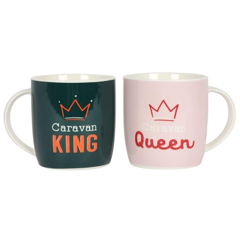 JJA Coffee Mug Sets, Pack of 2, Tea Mug, Coffee Drinks Cup Christmas New Year, Birthday Gift (Caravan King and Queen Mug)