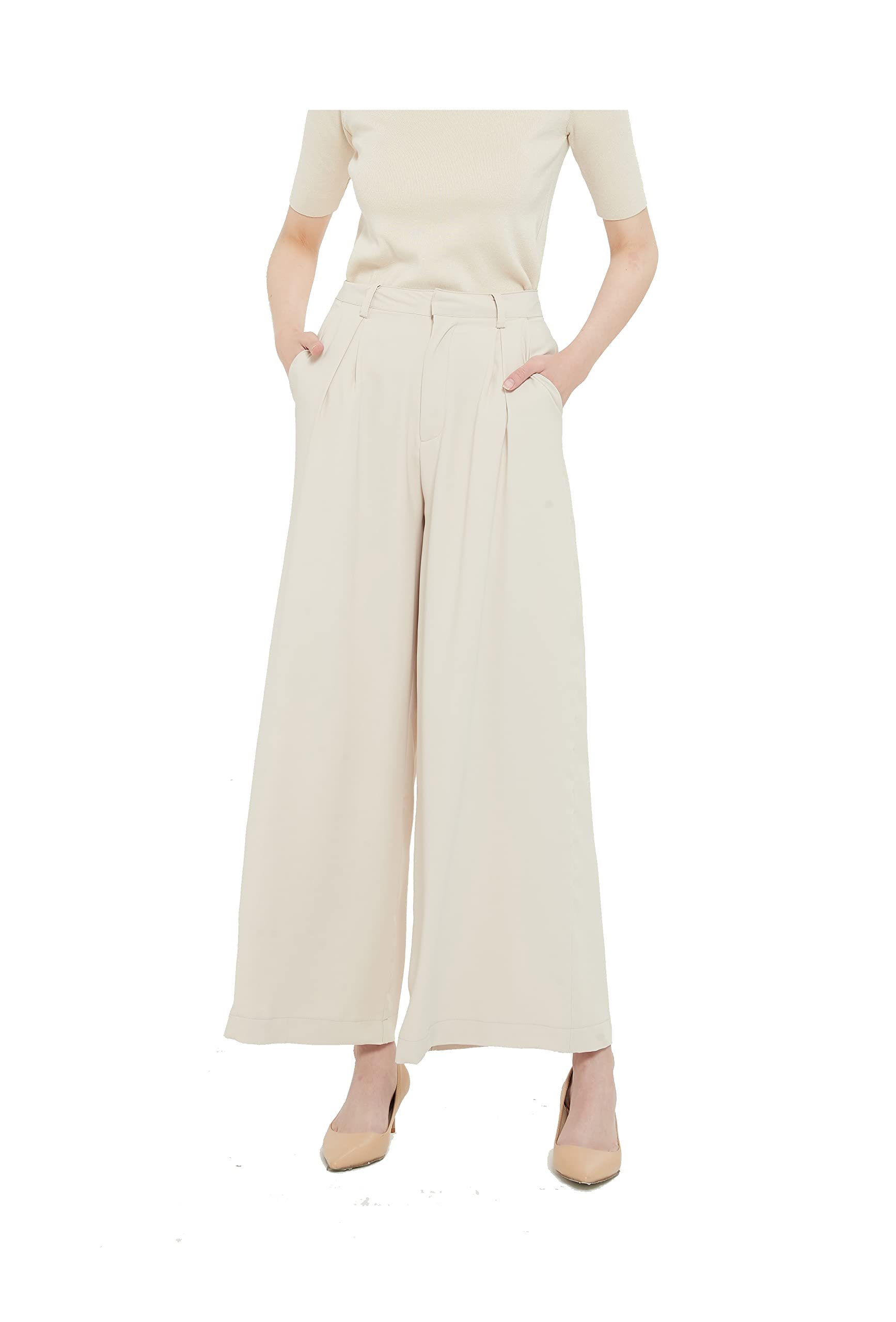 TronjoriWomen High Waist Casual Wide Leg Long Palazzo Pants Trousers Regular Size