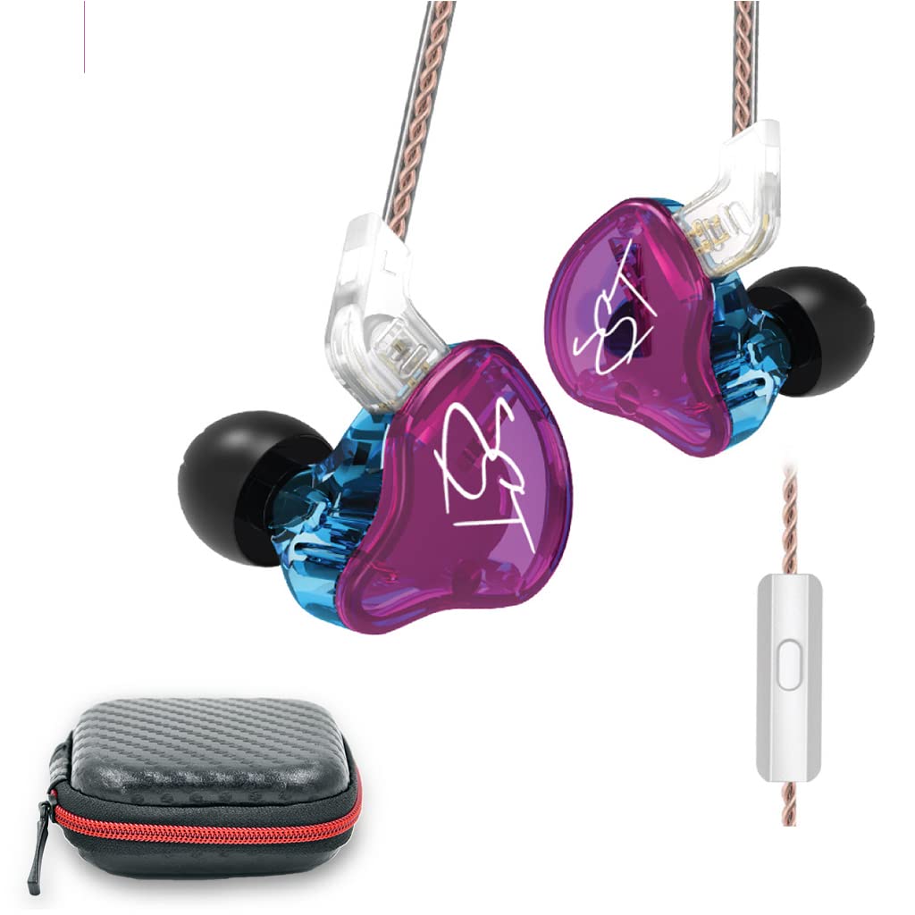 KZ ZST Wired IEM Earphone with Mic, 1BA+1DD Hybrid Balance Armature with Dynamic Driver | in Ear Monitor Detachable Cable for Musician Audiophile with Leatherette Case (ZST with Mic, Purple)