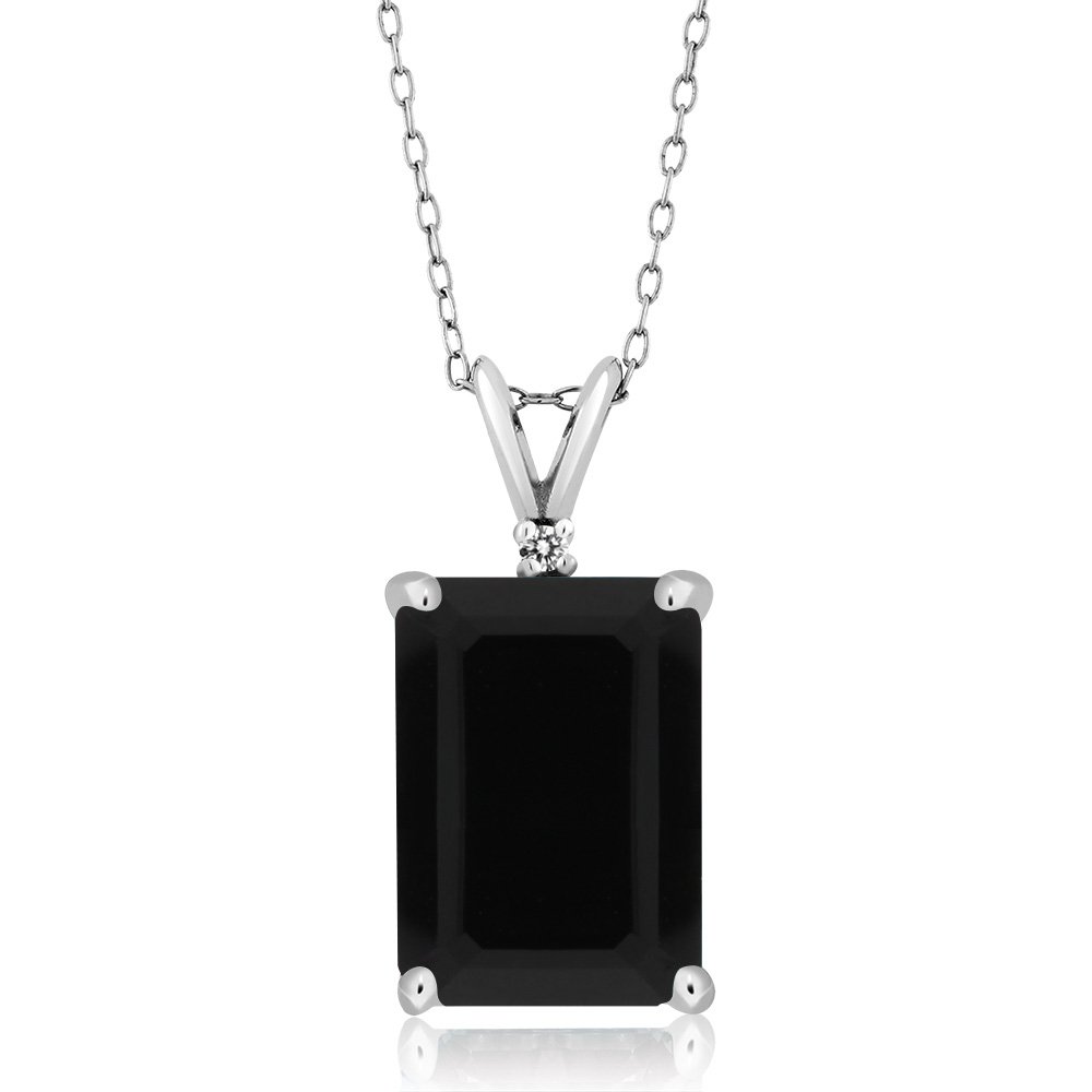 Gem Stone King925 Sterling Silver Gemstone Birthstone and White Diamond Necklace | Emerald Cut 14X10MM Pendant Necklace for Women | With 18 Inch Silver Chain