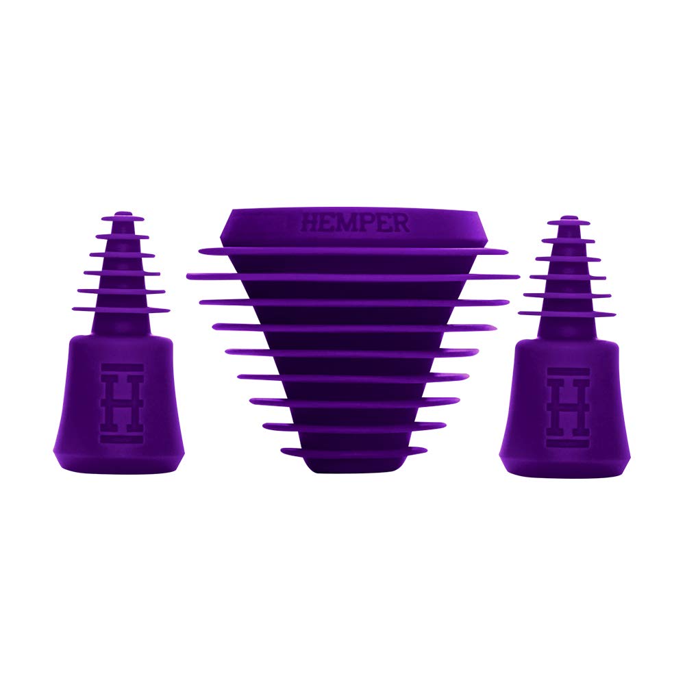 Hemper Tech Universal Cleaning Plugs + Caps for Cleaning, Storage, and Odor Proofing Glass Water Pipes/Rigs and More - Purple