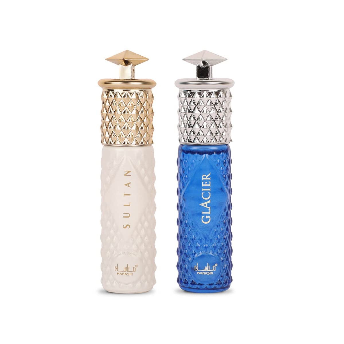 Manasik Set of 2 Alcohol Free Premium Attar, Sultan For Men & Glacier For Men & Women, Fresh & Soothing Fragrance, Long Lasting Roll on Itra, 6ml Each