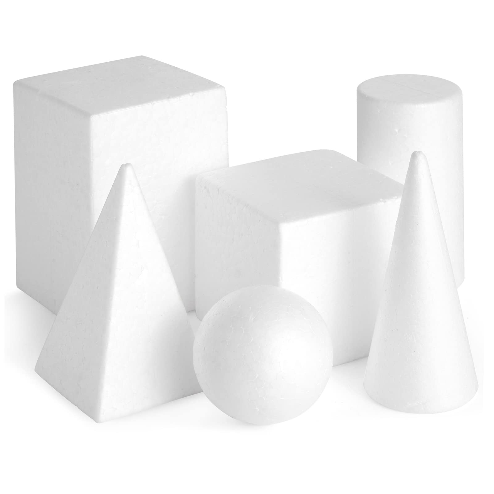 Bright Creations 6-Pack Assorted Foam Geometric Shapes, Sizes Ranging from 2.5 to 5.9 in for Arts and Crafts Projects, DIY, Modeling, Home Decor, School Projects, Solid Polystyrene