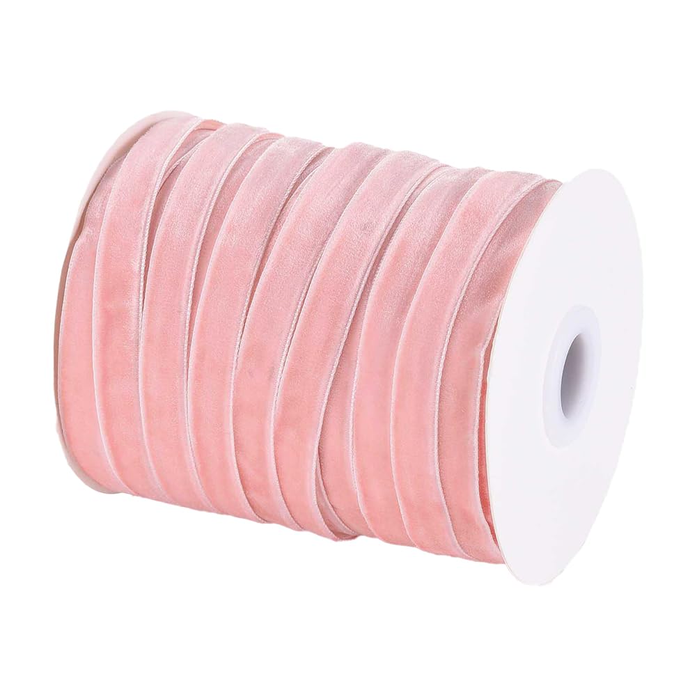 CABODYALS 45.72M 3/8 Inch Pink Velvet Ribbon Single Face Fabric Ribbon Thin Soft Vintage Ribbons Bundle Rolls with Spool Bulk for Sewing Making Crafts Gift Wrapping Valentines Day Wedding Supplies