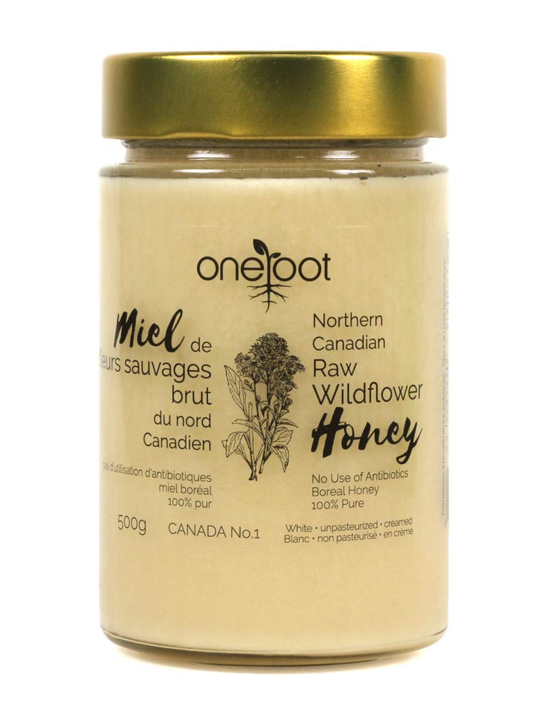 Oneroot 100% Canadian Flower Honey - 17.6 Oz/1.1 Lbs, Honey Wildflower Unfiltered, Unheated & Creamed, Nutrient Rich Raw Wildflower Honey With Enzymes, Thick Natural Sweetener