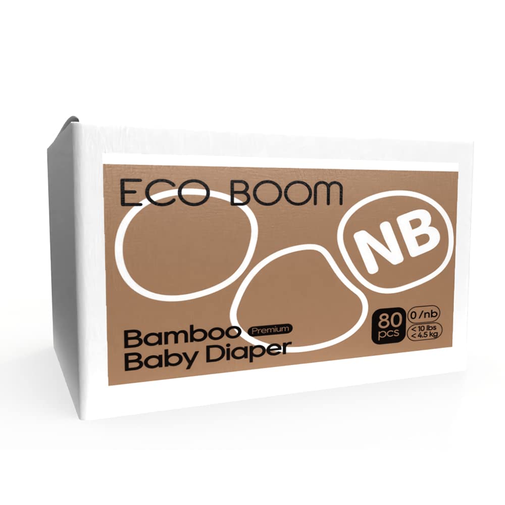 ECO BOOMDiapers, Baby Bamboo Viscose Diapers, Eco-Friendly Natural Soft Disposable Nappies for Infant, Size 0 Suitable for up to 7 lbs (Newborn - 80 Count)