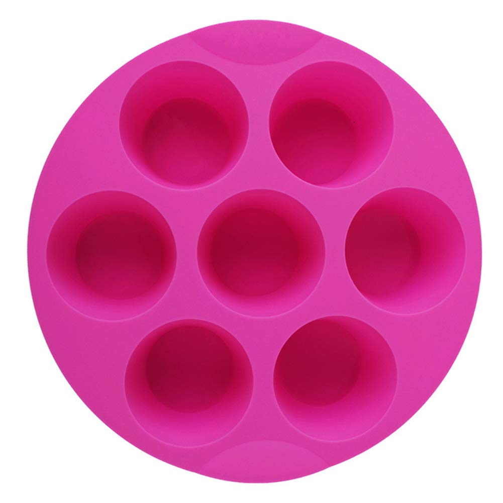 7 Cavity Silicone Air Fryer Muffin Pans Nonstick Brownie Cake Mold Round Pudding Cupcake Recipe Tray Bakeware, Rose