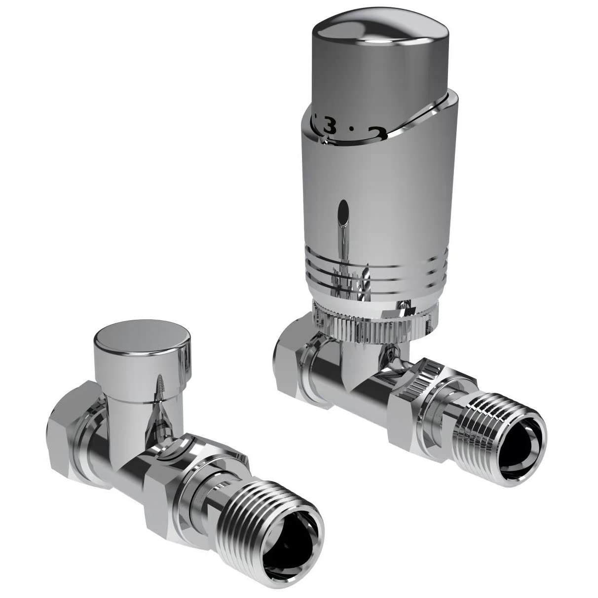 Chrome Thermostatic Radiator Valve Angled Corner Straight TRV Radiator Thermostat Valves (Straight)