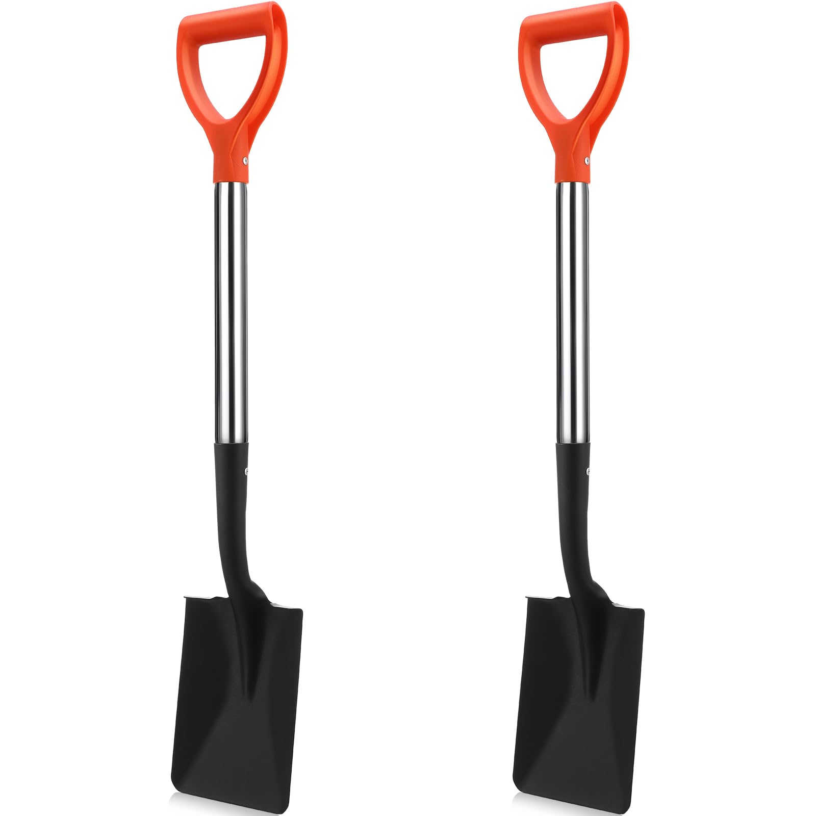 Lanties 2 Pack 31.5 Inch Small Garden Shovel Pointed and Flat Digging Shovel with D Handle Heavy Duty Black Orange Garden Spade Shovel Garden Tools for Kids Adults Soil Dirt Gravel (Flat)