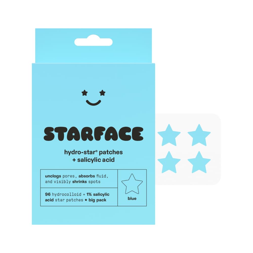 Starface World Hydro-Star + Salicylic Acid BIG PACK, Hydrocolloid Patches With 1% Salicylic Acid, Helps Visibly Shrink and Soothe Spots, Cute Star Shape (96 Count)