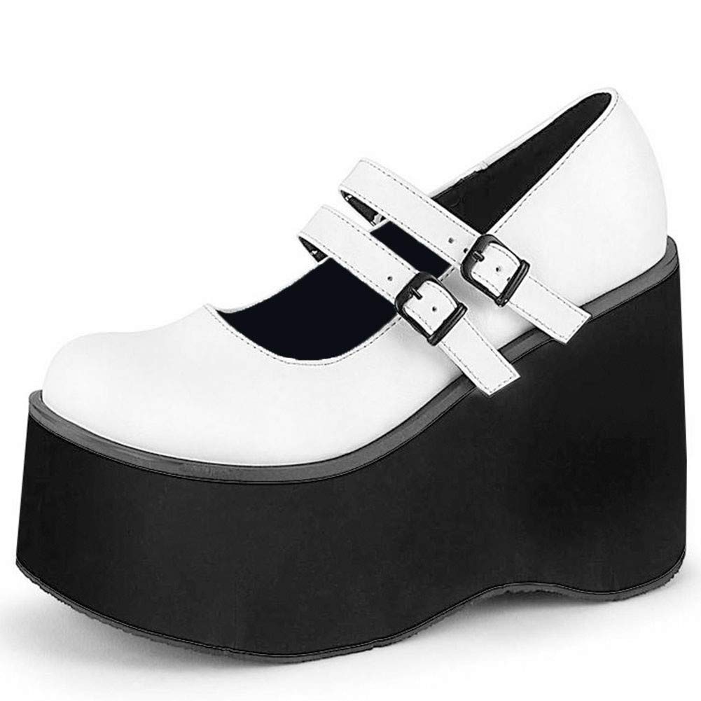 Womens Mary Jane Shoes for Women, Ankle Strap Wedge Mid Heel Platform Dress Shoes Gothic Lolita Pumps Shoes