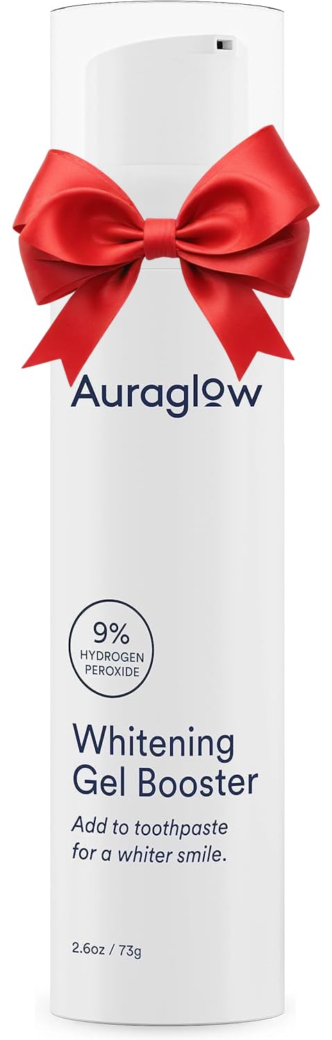 AURAGLOWWhitening Toothpaste Booster, Add to Toothpaste to Whiten, 9% Hydrogen Peroxide Teeth Whitening Gel Toothpaste, 350+ Whitening Treatments, 6-Month Supply, 2.6oz