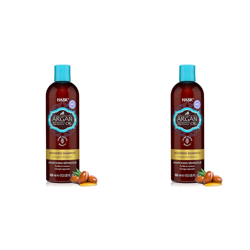 HASK ARGAN OIL Shampoo, Repairing for all hair types, color safe, and cruelty-free - 1 355mL Bottle, (Pack of 2)