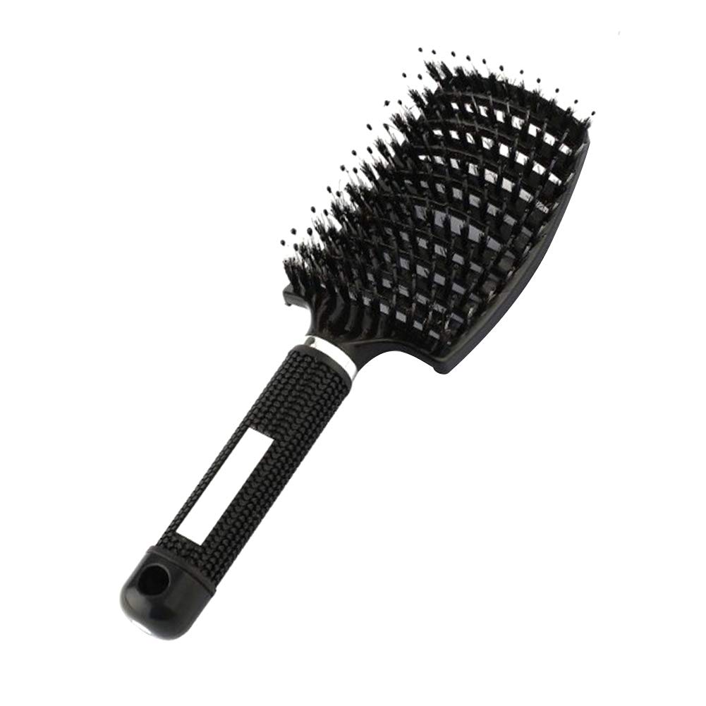 Detangling Nylon Bristle Brush, Curved Vented Boar Bristle Styling Hair Brush Anti-static Detangler, Fast Blow Drying Reducing Hair Breakage for Long Short Hair (BLACK)