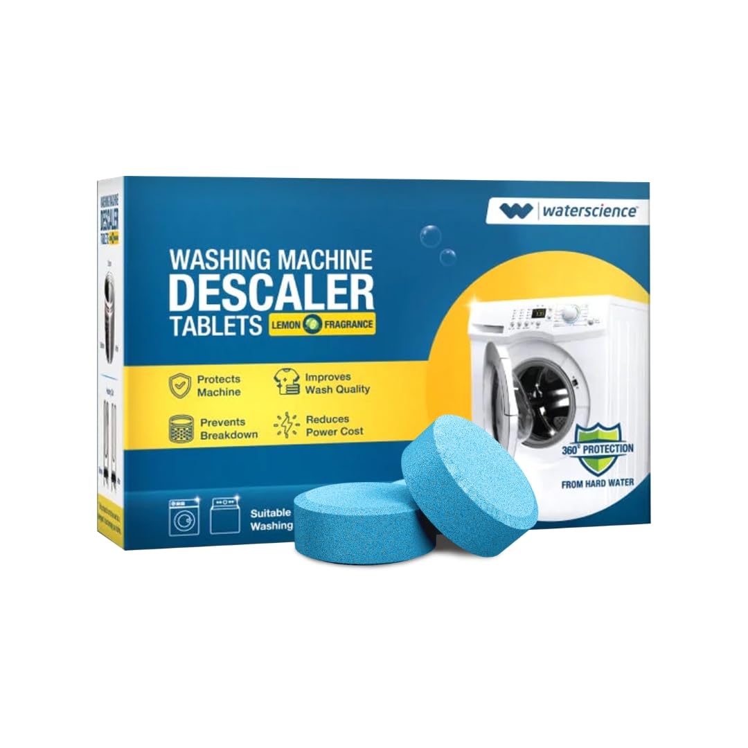 WaterScience Descaler for Washing Machine (Pack of 12) | Hard Water Descaler, Drum Cleaner for Front Load and Top Load Washing Machines | Applicable for all Brands | Washing Machine Cleaning Tablets