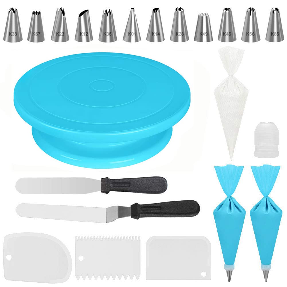 Nivagen 69 Pcs Cake Decorating Kit Tools with 2 Icing Spatula, 12 Numbered Cake Decorating Tips, 3 Icing Smoother, 2 Silicone Piping Bag, 1 Coupler & 50 Bags Ties