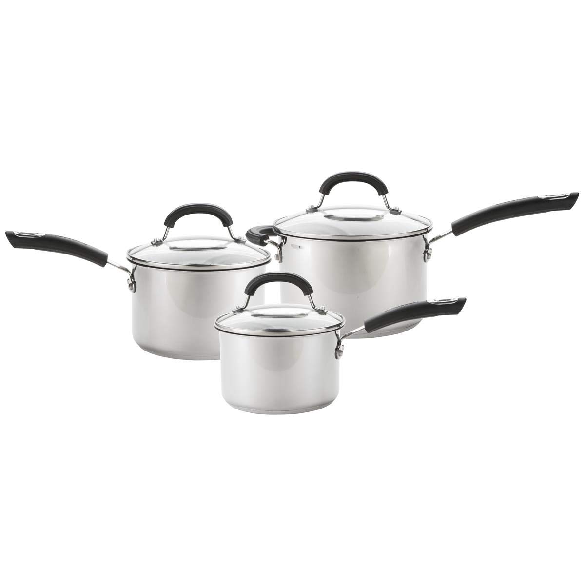 CirculonTotal Stainless Steel 3 Piece Saucepan Set | Non Stick Saucepans with Lids | Induction Saucepans Suitable for All Hob Types, 16/18/20 cm Silver 3 Piece Set 76608