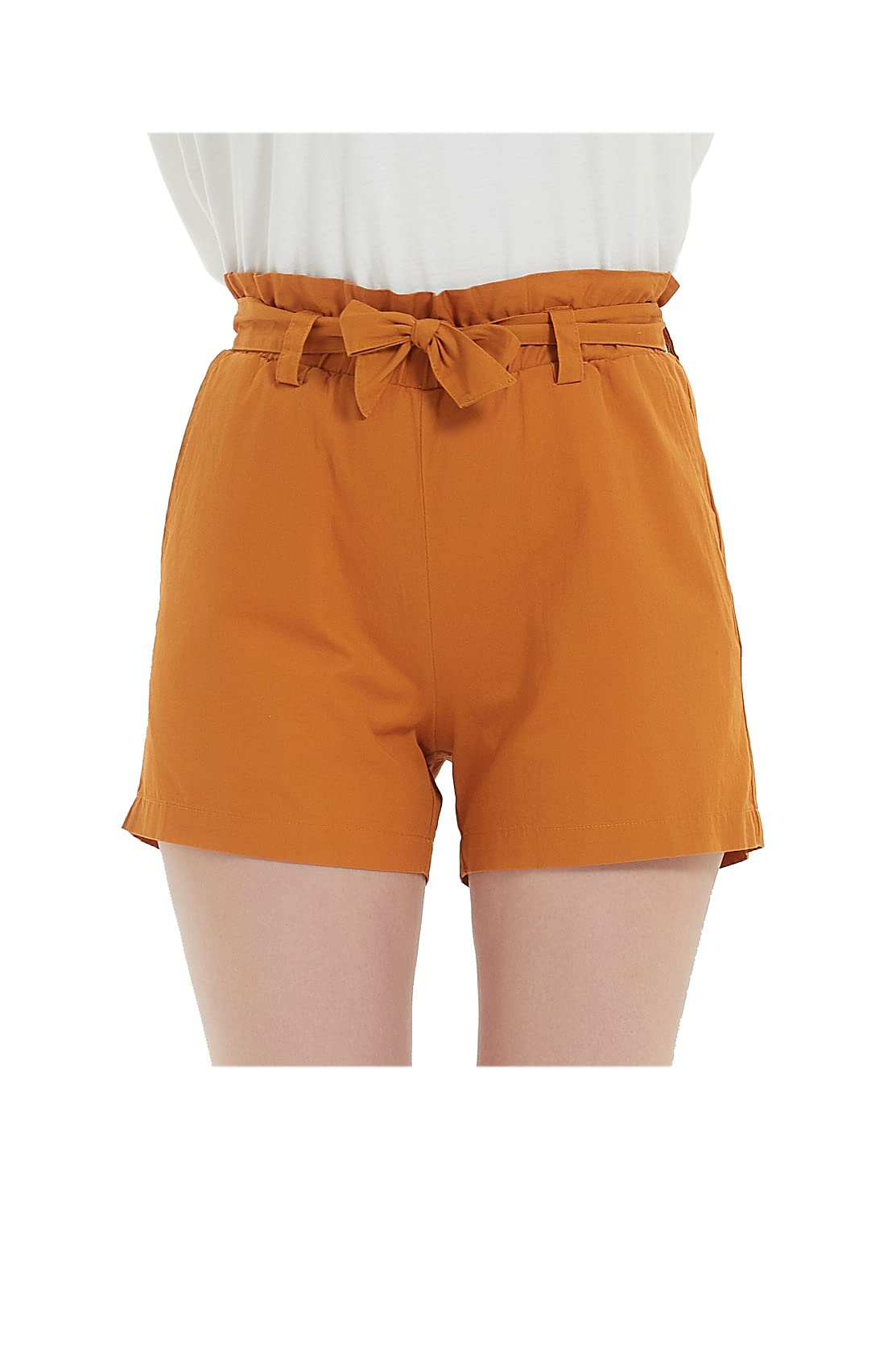 Women Drawstring Elastic Waist Shorts Casual Short Pants Trousers with Belt and Pockets