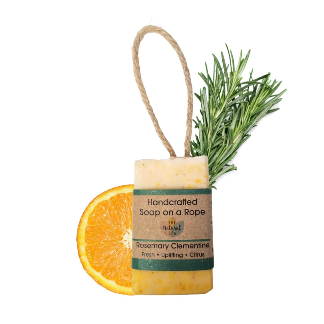 Soap on a Rope - Rosemary Clementine - Plastic Free - Vegan - Palm Free Handmade in Devon uk - The Natural Spa Natural soap bar for Men and Women