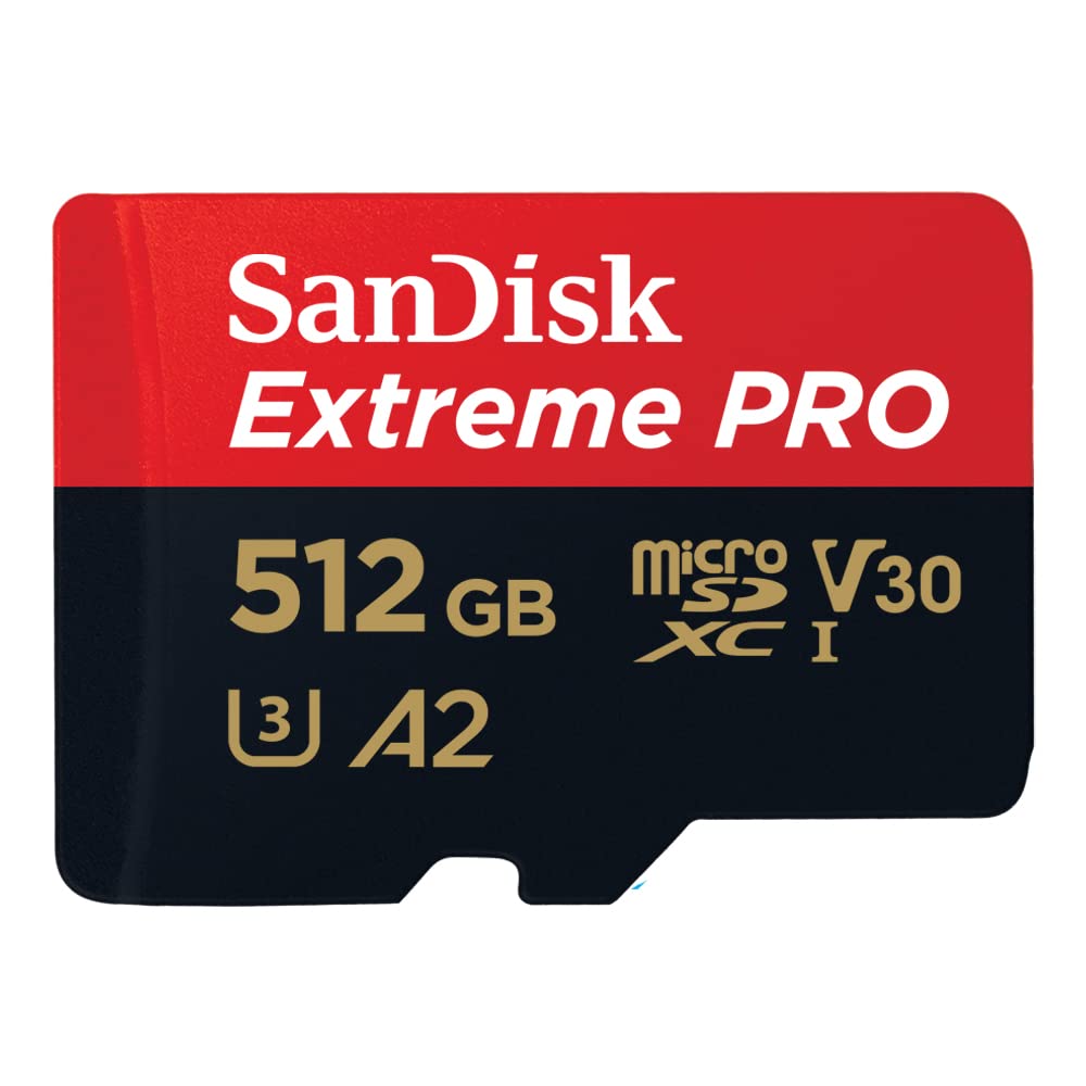 SanDisk512GB Extreme Pro microSD UHS I Card for 4K Video on Smartphones, Action Cams & Drones 200MB/s Read, 140MB/s Write, SDSQXCD 512G GN6MA, Red/Black