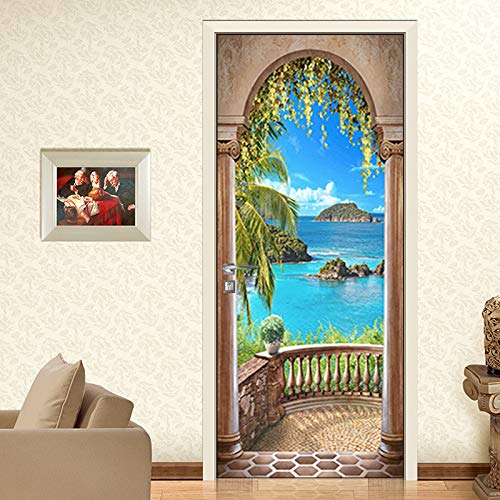 KACOLOR3D Stairs Art Door Sticker for Bedroom Livingroom Bathroom, 2PCS Wall Decal Self-Adhesive Waterproof Removable Door Murals Wallpaper Home Decoration (SP-F381)