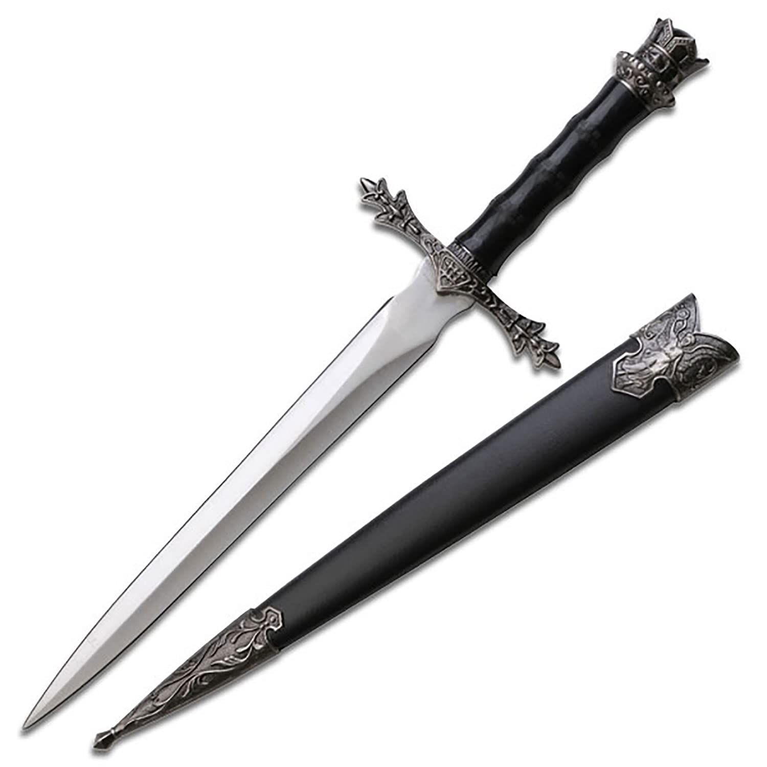 MASTER USA Fantasy Historical Short Sword King Arthur Collectors Knife with Scabbard-Satin Finish Blade,Nylon Fiber Handle,Zinc Alloy Guard,Historical,Collectible,HK-9947 Black 13.5-Inch Overall