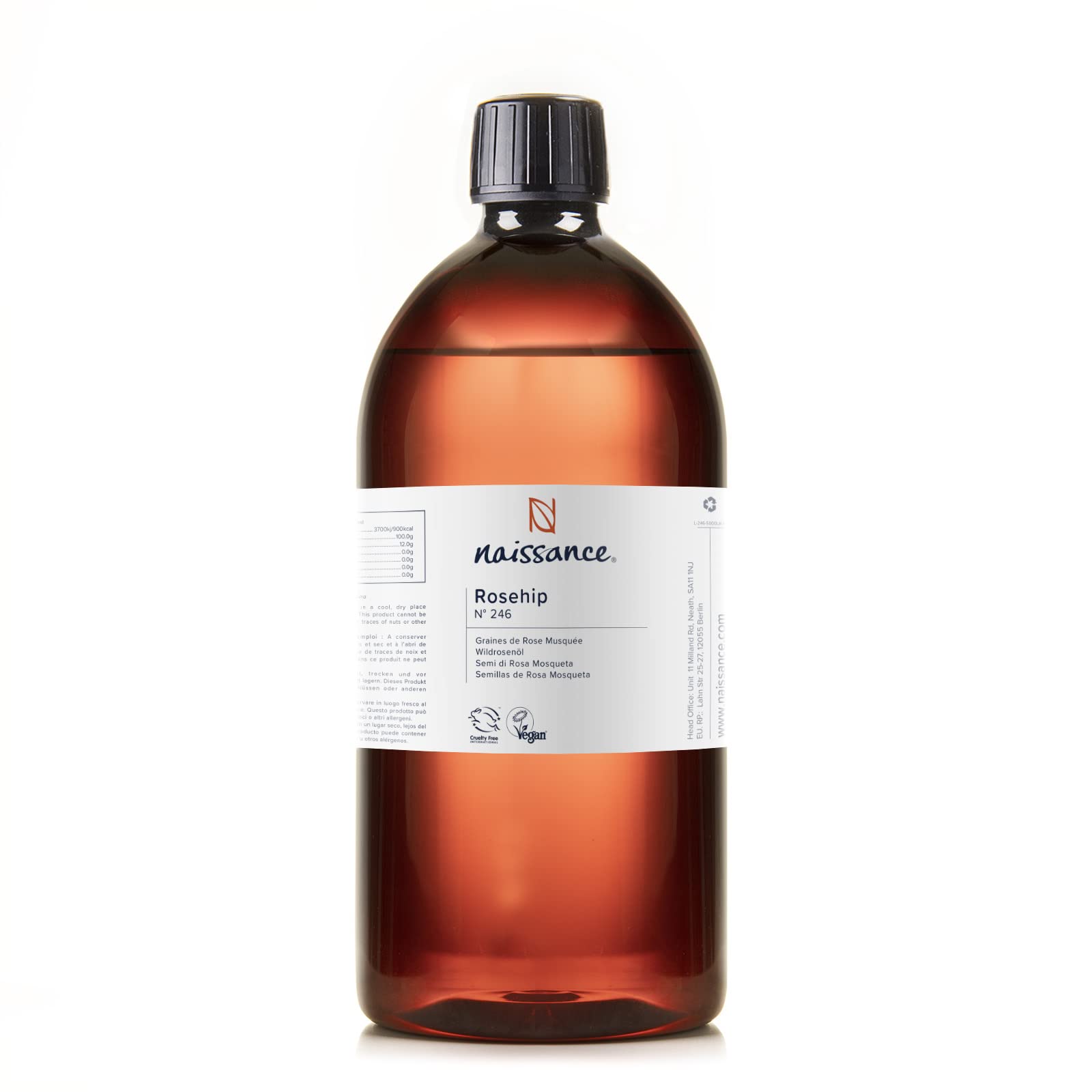 Naissance Rosehip Seed Oil (No. 246) - 900ml - Natural, Hydrating, Nourishing Moisturising - Ideal for Skin, Face, Hair, Body - Vegan, Hexan Free, No GMO