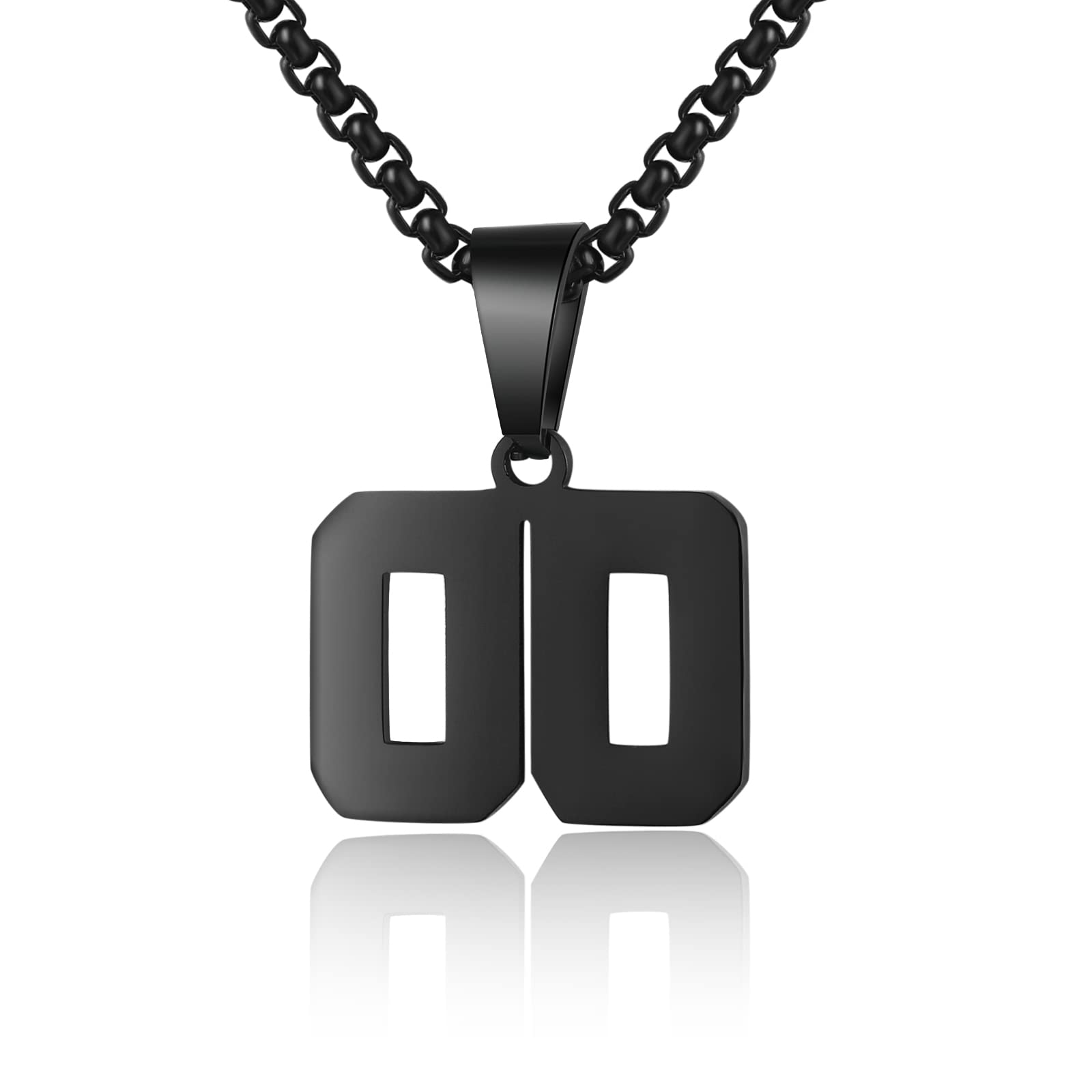 Number Necklace for Boy Black Athletes Jersey Number Stainless Steel Chain 00-99 Number Charm Pendant Personalized Sports Jewelry for Men Basketball Baseball Football Gift