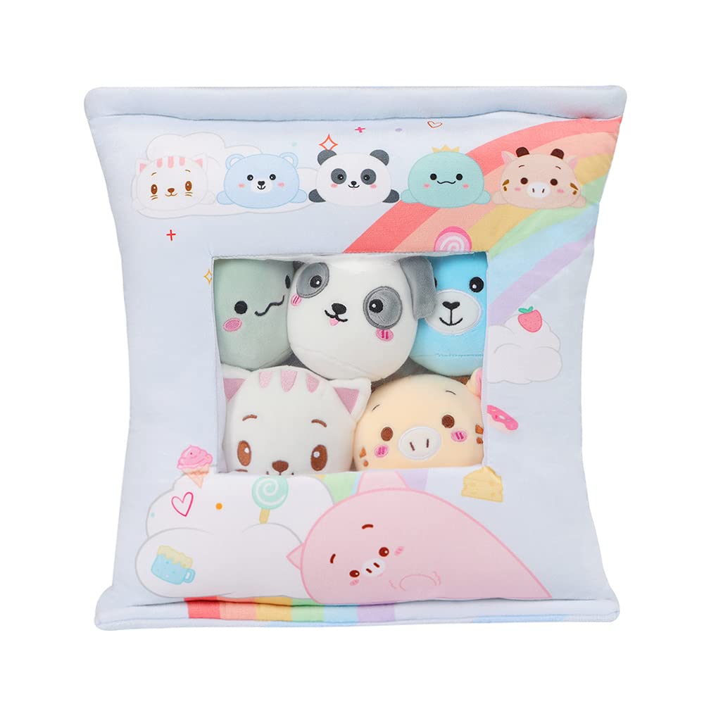 AIXINI a Bag of Animal Snack Pillow Plush Pudding Cat Panda Removable Stuffed Animal Sets Creative for Kids