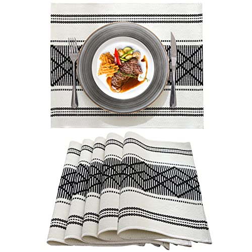 LUFEIJIASHI Elegant Thick placemats for Dining Table Decor Farmhouse Heat Resistant Table Place mats Set of 6 Quality Woven Cloth Placemats Washable Dinner mats (Black, 6)