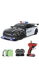 iBlivers RC Drift Police Car, 1:14 Remote Control Police Car 4WD Drift GT RC Cars Vehicle High Sp...