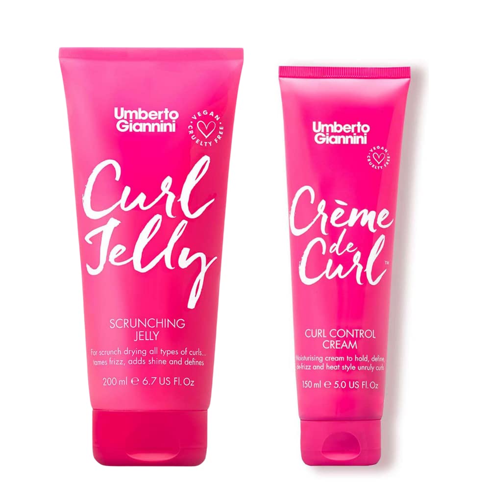 Umberto GianniniCurl Jelly Scrunching Jelly & Creme De Curl Control Cream Duo for Curly or Wavy Hair, Vegan & Cruelty Free, 2 Pack