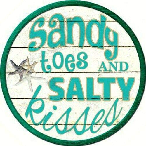 Sandy Toes & Salty Kisses 12" Round Metal Sign Tropical Beach Home Decor