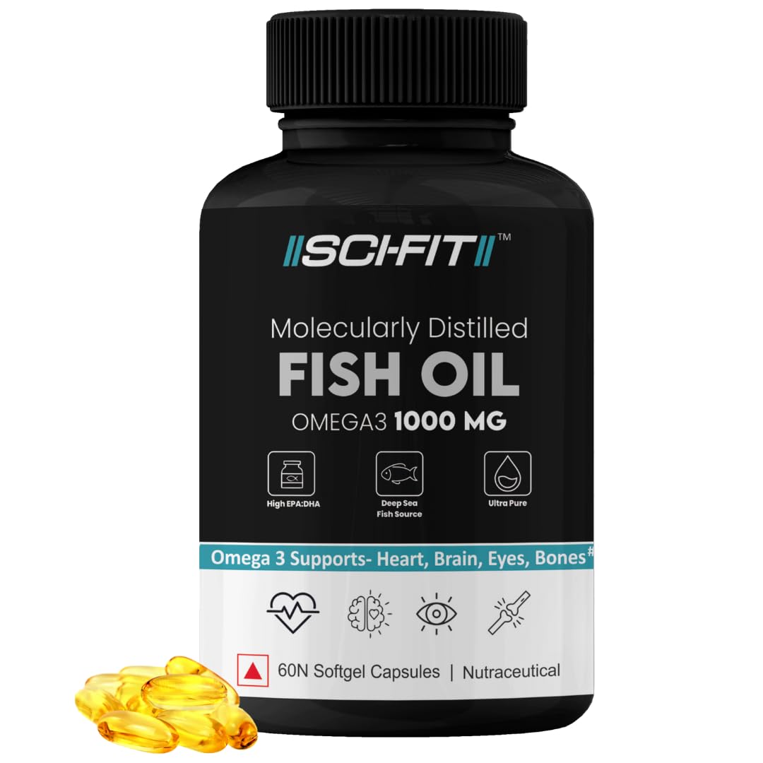 SCI-FIT Molecularly Distilled Deep Sea Fish Oil Omega 3 1000mg High Strength (60 Softgels) for Healthy Heart, Brain, Joints & Bones, Eye & Skin health | 180mg EPA and 120mg DHA