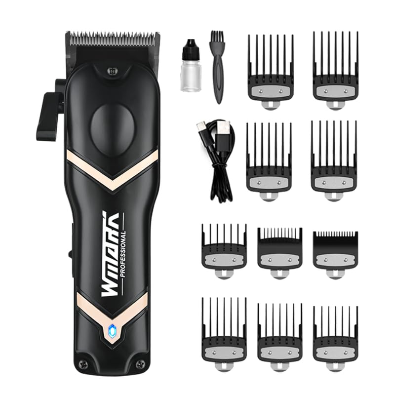 WMARKNG-2047 Premium Metal Body Hair Clipper 10000H+ Brushless motor (BLDC) DLC coating Blade 5Cr15 Stainless Steel DLC fade blade 7000 RPM motor 2500 mAh battery 5 adjustable Taper 10 Guide comb