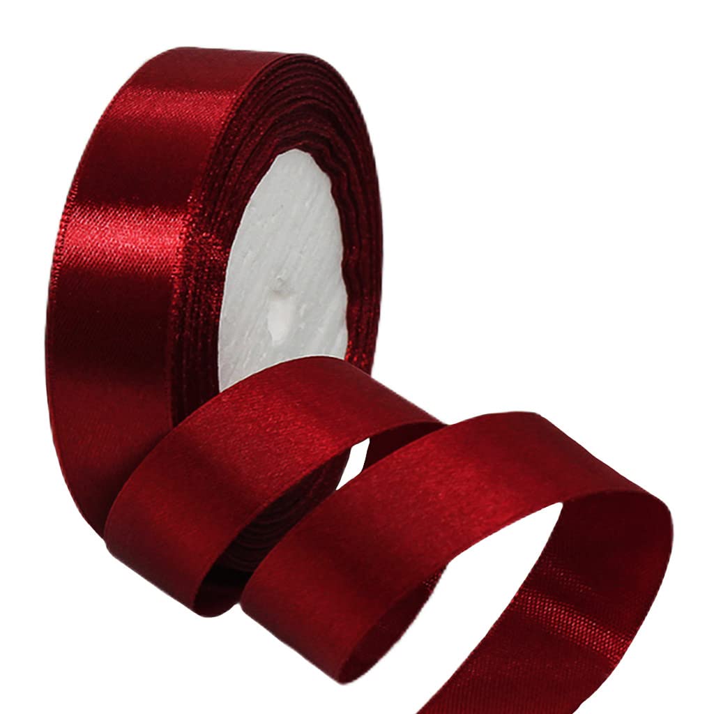 Wine Red Ribbon 25mm for Gift Wrapping,22M Double Sided Satin Ribbon Claret Red Polyester Ribbon Balloon Ribbon Fabric Thick Ribbon for Crafting,Christmas,Valentine,Bouquets,Cake Wedding Party Decor