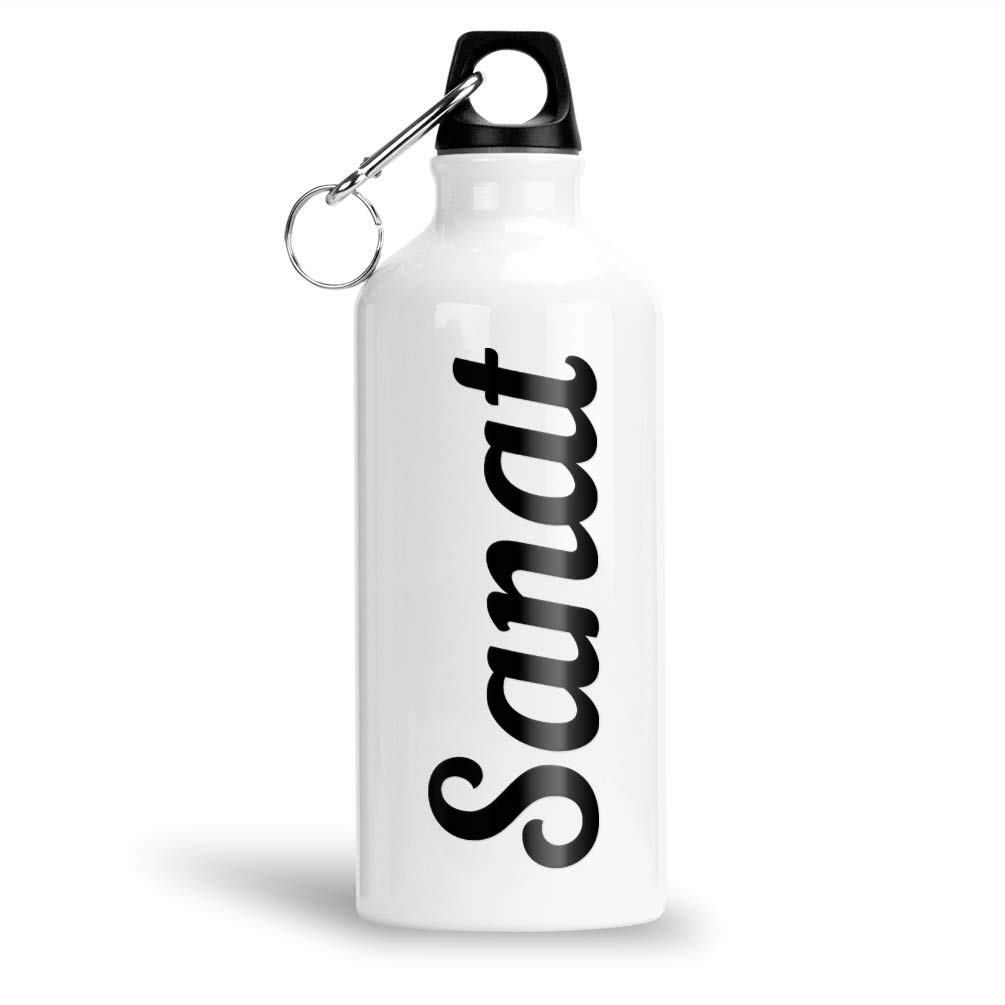 FurnishFantasy Aluminium White Sipper Bottle 600 ml - Best Gift for Happy Birthday, Return Gift, Name - Sanat