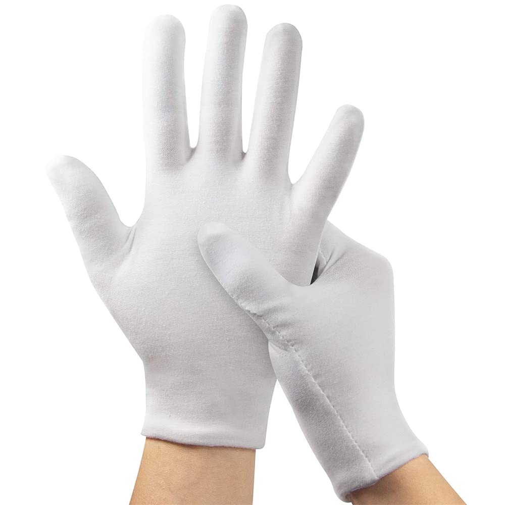 5 Pairs White Cotton Gloves, White Gloves for Inspection Photo Jewelry Silver Coin Archive Serving Costume, Cotton Gloves for Dry Hands Women Men Eczema Moisturizing SPA