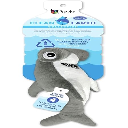 Spunky pup Clean Earth Plush Hammerhead Shark Dog Toy, Small