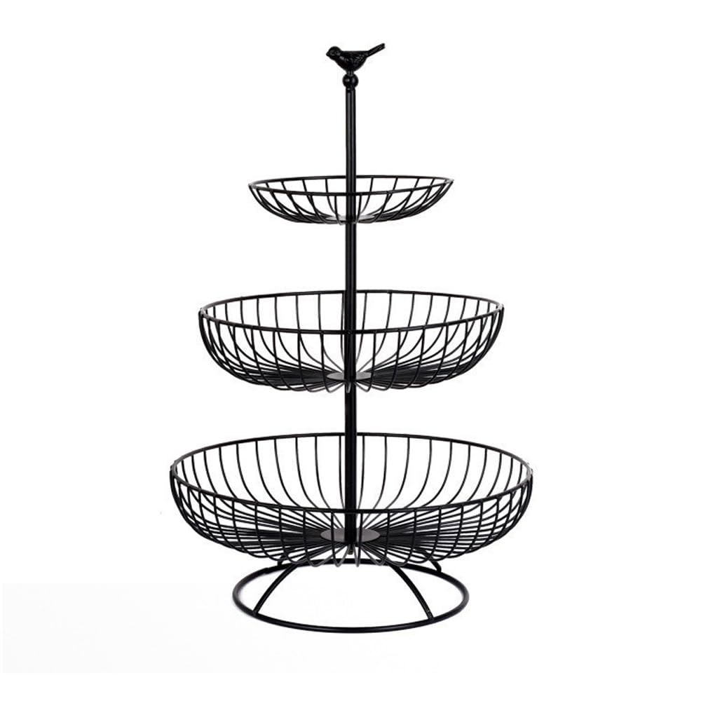 3 Tier Fruit Basket Holder, Metal Basket Modern Decorative Rack For Food Vegetable Snack Storage, Household, Kitchen, Dining Table Tabletop Basket Stand (Black)